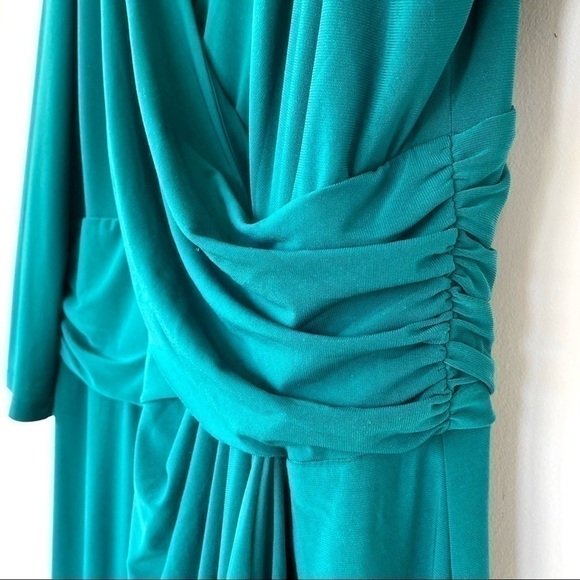 Chaps faux wrap midi dress, surplice top and ruched waist,  stretch, plus size - Picture 11 of 14